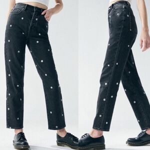 PacSun black daisy floral print button fly straight leg jeans